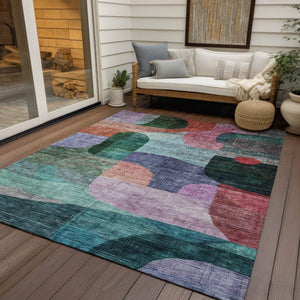 Homeroots 3' Abstract Washable Area Rug In Brown, Blue & Green - Perfect For Indoor & Outdoor Spaces! 10' X 14' Polyester 604371