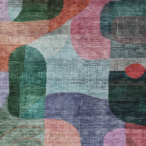 Homeroots 3' Abstract Washable Area Rug In Brown, Blue & Green - Perfect For Indoor & Outdoor Spaces! 10' X 14' Polyester 604371