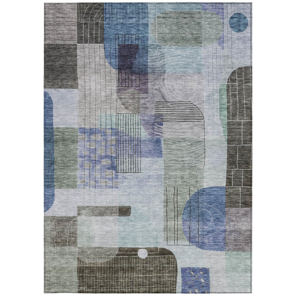 Homeroots 3' Abstract Washable Area Rug In Blue Gray And Charcoal - Durable Indoor Outdoor Decor Solution 3' X 5' Polyester 604372