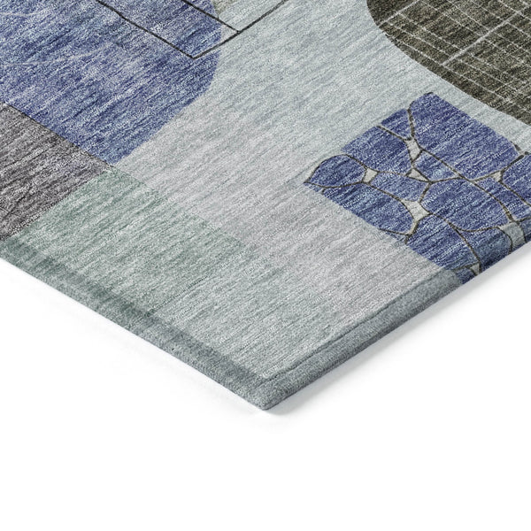 Homeroots 3' Abstract Washable Area Rug In Blue Gray And Charcoal - Durable Indoor Outdoor Decor Solution 3' X 5' Polyester 604372