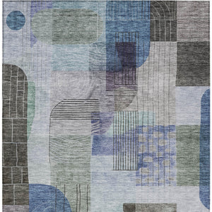 Homeroots 3' Abstract Washable Area Rug In Blue Gray And Charcoal - Durable Indoor Outdoor Decor Solution 3' X 5' Polyester 604372