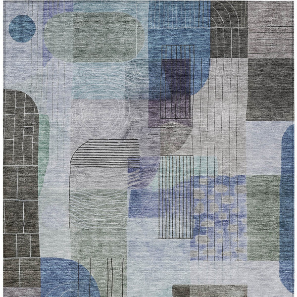Homeroots 3' Abstract Washable Area Rug In Blue Gray And Charcoal - Durable Indoor Outdoor Decor Solution 3' X 5' Polyester 604372