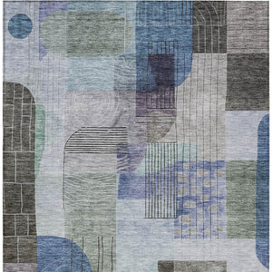 Homeroots 3' Abstract Washable Area Rug In Blue Gray And Charcoal - Durable Indoor Outdoor Decor Solution 5' X 8' Polyester 604373