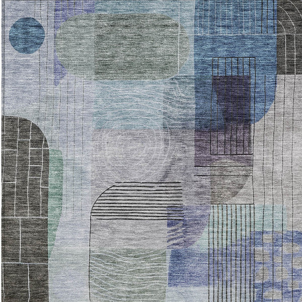 Homeroots 3' Abstract Washable Area Rug In Blue Gray And Charcoal - Durable Indoor Outdoor Decor Solution 5' X 8' Polyester 604373