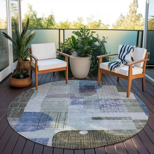 Homeroots 3' Abstract Washable Area Rug In Blue Gray And Charcoal - Durable Indoor Outdoor Decor Solution 8' Round Polyester 604374