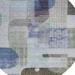 Homeroots 3' Abstract Washable Area Rug In Blue Gray And Charcoal - Durable Indoor Outdoor Decor Solution 8' Round Polyester 604374