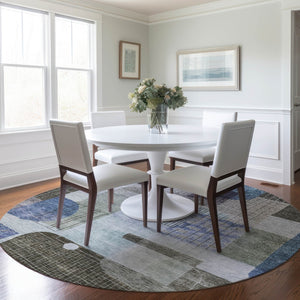 Homeroots 3' Abstract Washable Area Rug In Blue Gray And Charcoal - Durable Indoor Outdoor Decor Solution 8' Round Polyester 604374