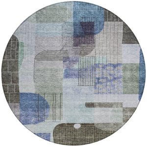 Homeroots 3' Abstract Washable Area Rug In Blue Gray And Charcoal - Durable Indoor Outdoor Decor Solution 8' Round Polyester 604374