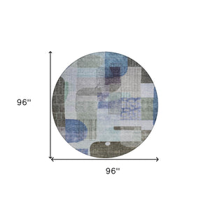 Homeroots 3' Abstract Washable Area Rug In Blue Gray And Charcoal - Durable Indoor Outdoor Decor Solution 8' Round Polyester 604374