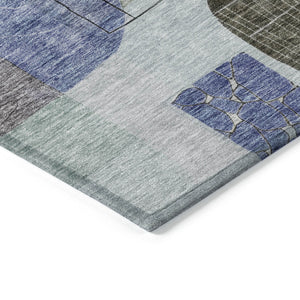 Homeroots 3' Abstract Washable Area Rug In Blue Gray And Charcoal - Durable Indoor Outdoor Decor Solution 8' X 10' Polyester 604375