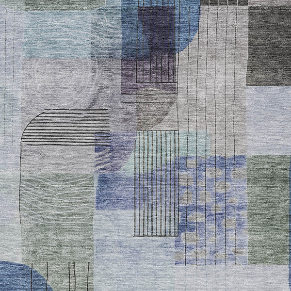 Homeroots 3' Abstract Washable Area Rug In Blue Gray And Charcoal - Durable Indoor Outdoor Decor Solution 8' X 10' Polyester 604375