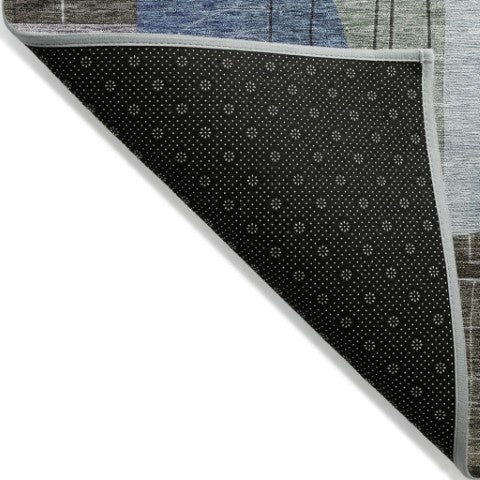 Homeroots 3' Abstract Washable Area Rug In Blue Gray And Charcoal - Durable Indoor Outdoor Decor Solution 9' X 12' Polyester 604376
