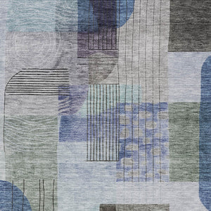 Homeroots 3' Abstract Washable Area Rug In Blue Gray And Charcoal - Durable Indoor Outdoor Decor Solution 9' X 12' Polyester 604376