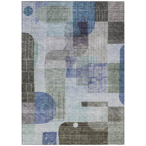 HomeRoots 5' Blue Gray and Charcoal Abstract Washable Indoor-Outdoor Area Rug for Modern Living Spaces 10' X 14' 604377