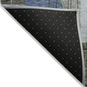 Homeroots 3' Abstract Washable Area Rug In Blue Gray And Charcoal - Durable Indoor Outdoor Decor Solution 10' X 14' Polyester 604377