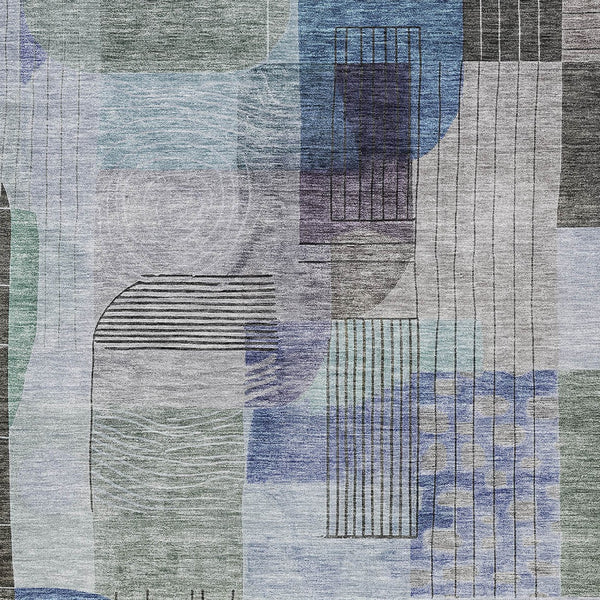 Homeroots 3' Abstract Washable Area Rug In Blue Gray And Charcoal - Durable Indoor Outdoor Decor Solution 10' X 14' Polyester 604377