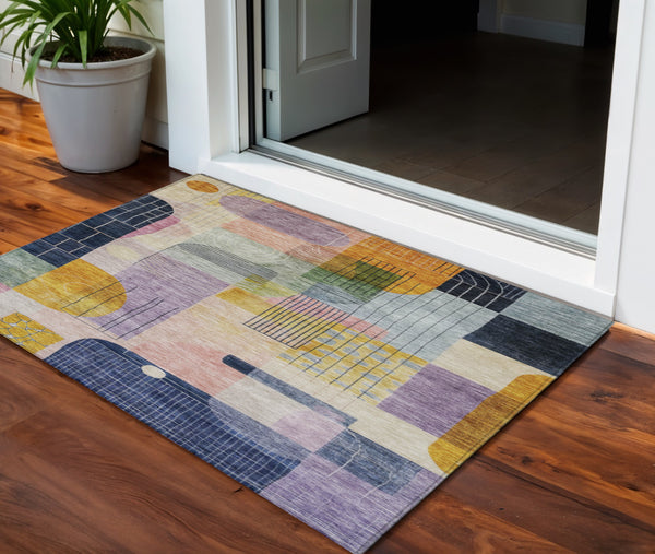 Homeroots 3' Abstract Washable Area Rug In Blue Gray And Charcoal - Durable Indoor Outdoor Decor Solution 3' X 5' Polyester 604378