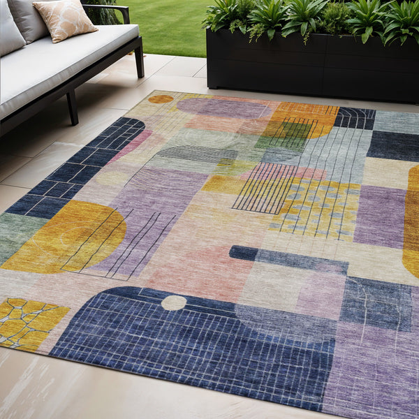 Homeroots 3' Abstract Washable Area Rug In Blue Gray And Charcoal - Durable Indoor Outdoor Decor Solution 5' X 8' Polyester 604379