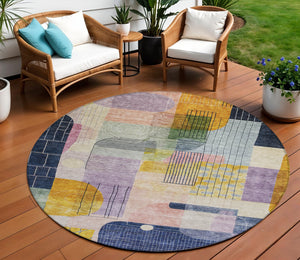 Homeroots 3' Abstract Washable Area Rug In Blue Gray And Charcoal - Durable Indoor Outdoor Decor Solution 8' Round Polyester 604380