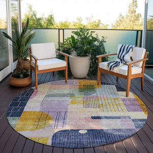 Homeroots 3' Abstract Washable Area Rug In Blue Gray And Charcoal - Durable Indoor Outdoor Decor Solution 8' Round Polyester 604380