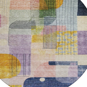 Homeroots 3' Abstract Washable Area Rug In Blue Gray And Charcoal - Durable Indoor Outdoor Decor Solution 8' Round Polyester 604380