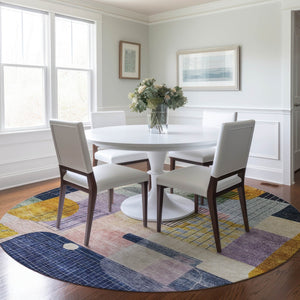 Homeroots 3' Abstract Washable Area Rug In Blue Gray And Charcoal - Durable Indoor Outdoor Decor Solution 8' Round Polyester 604380