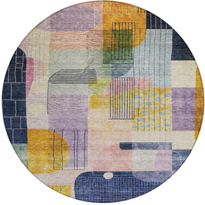 Homeroots 3' Abstract Washable Area Rug In Blue Gray And Charcoal - Durable Indoor Outdoor Decor Solution 8' Round Polyester 604380