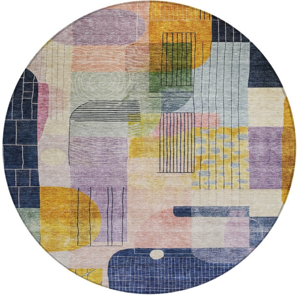 Homeroots 3' Abstract Washable Area Rug In Blue Gray And Charcoal - Durable Indoor Outdoor Decor Solution 8' Round Polyester 604380