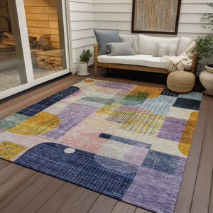 Homeroots 3' Abstract Washable Area Rug In Blue Gray And Charcoal - Durable Indoor Outdoor Decor Solution 8' X 10' Polyester 604381