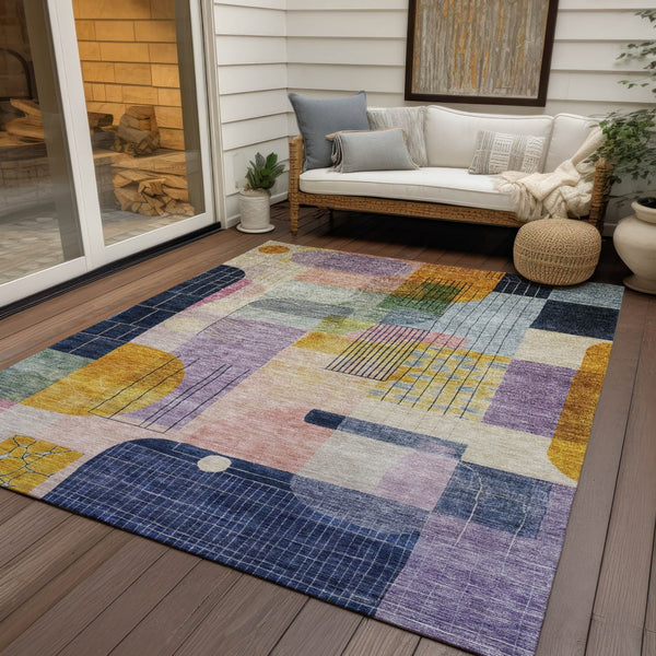 Homeroots 3' Abstract Washable Area Rug In Blue Gray And Charcoal - Durable Indoor Outdoor Decor Solution 9' X 12' Polyester 604382