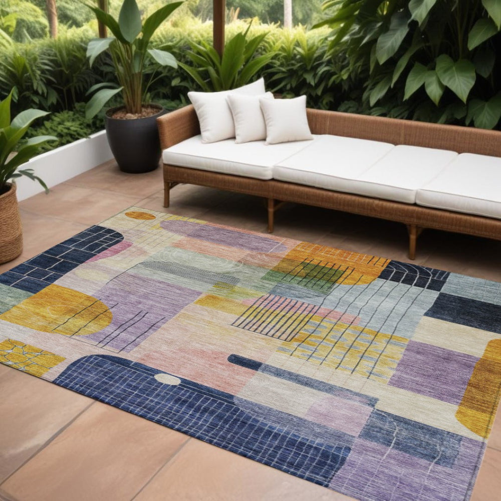 HomeRoots 5' Bold Plum Purple and Copper Abstract Area Rug - Stylish, Washable, Indoor/Outdoor Durable Design 10' X 14' 604383