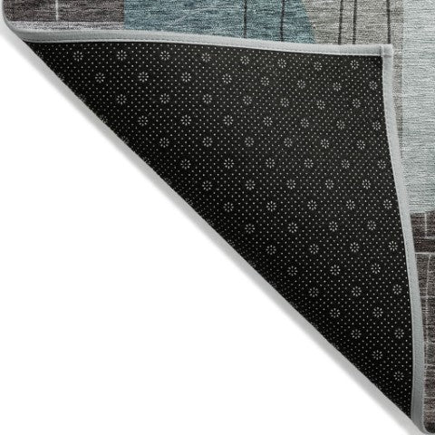 Homeroots 3' Abstract Washable Area Rug In Blue Gray And Charcoal - Durable Indoor Outdoor Decor Solution 3' X 5' Polyester 604384
