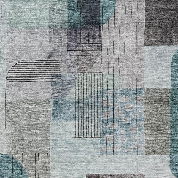 Homeroots 3' Abstract Washable Area Rug In Blue Gray And Charcoal - Durable Indoor Outdoor Decor Solution 3' X 5' Polyester 604384