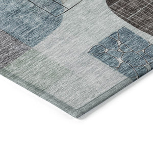 Homeroots 3' Abstract Washable Area Rug In Blue Gray And Charcoal - Durable Indoor Outdoor Decor Solution 5' X 8' Polyester 604385