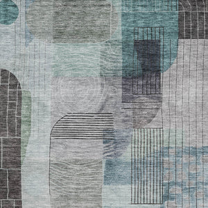 Homeroots 3' Abstract Washable Area Rug In Blue Gray And Charcoal - Durable Indoor Outdoor Decor Solution 5' X 8' Polyester 604385