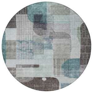 Homeroots 3' Abstract Washable Area Rug In Blue Gray And Charcoal - Durable Indoor Outdoor Decor Solution 8' Round Polyester 604386