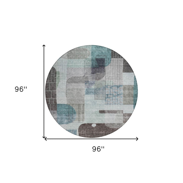 Homeroots 3' Abstract Washable Area Rug In Blue Gray And Charcoal - Durable Indoor Outdoor Decor Solution 8' Round Polyester 604386
