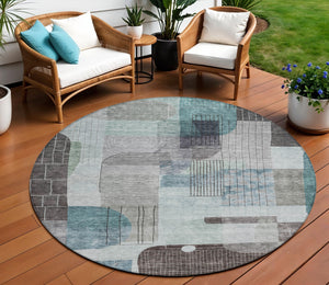 Homeroots 3' Abstract Washable Area Rug In Blue Gray And Charcoal - Durable Indoor Outdoor Decor Solution 8' Round Polyester 604386