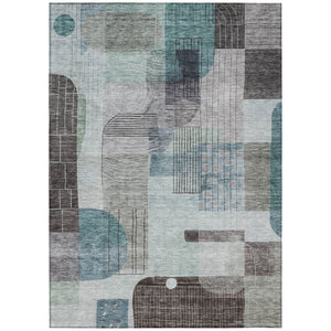 HomeRoots 5' Contemporary Teal Blue Gray Charcoal Abstract Indoor Outdoor Area Rug - Washable & Durable Design 8' X 10' 604387
