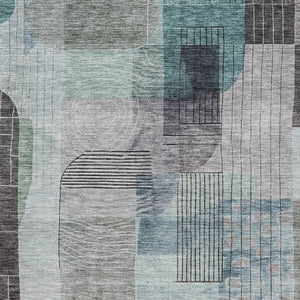 Homeroots 3' Abstract Washable Area Rug In Blue Gray And Charcoal - Durable Indoor Outdoor Decor Solution 8' X 10' Polyester 604387