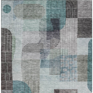 Homeroots 3' Abstract Washable Area Rug In Blue Gray And Charcoal - Durable Indoor Outdoor Decor Solution 10' X 14' Polyester 604389