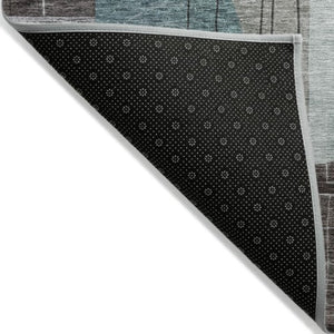 Homeroots 3' Abstract Washable Area Rug In Blue Gray And Charcoal - Durable Indoor Outdoor Decor Solution 10' X 14' Polyester 604389