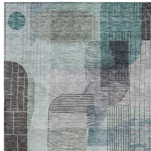 Homeroots 3' Abstract Washable Area Rug In Blue Gray And Charcoal - Durable Indoor Outdoor Decor Solution 10' X 14' Polyester 604389