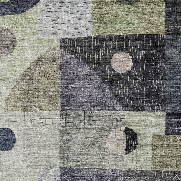 Homeroots 3' Artichoke Green Gray Charcoal Geometric Washable Area Rug For Indoor And Outdoor Spaces 5' X 8' Polyester 604391