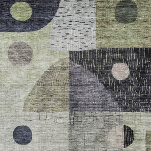 Homeroots 3' Artichoke Green Gray Charcoal Geometric Washable Area Rug For Indoor And Outdoor Spaces 8' X 10' Polyester 604393