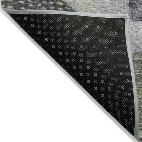 Homeroots 3' Artichoke Green Gray Charcoal Geometric Washable Area Rug For Indoor And Outdoor Spaces 9' X 12' Polyester 604394
