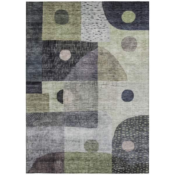 Homeroots 3' Artichoke Green Gray Charcoal Geometric Washable Area Rug For Indoor And Outdoor Spaces 10' X 14' Polyester 604395