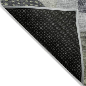 Homeroots 3' Artichoke Green Gray Charcoal Geometric Washable Area Rug For Indoor And Outdoor Spaces 10' X 14' Polyester 604395