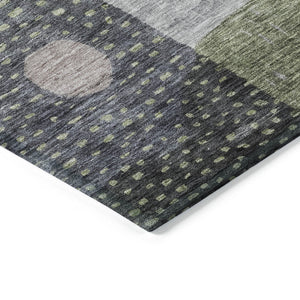 Homeroots 3' Artichoke Green Gray Charcoal Geometric Washable Area Rug For Indoor And Outdoor Spaces 10' X 14' Polyester 604395