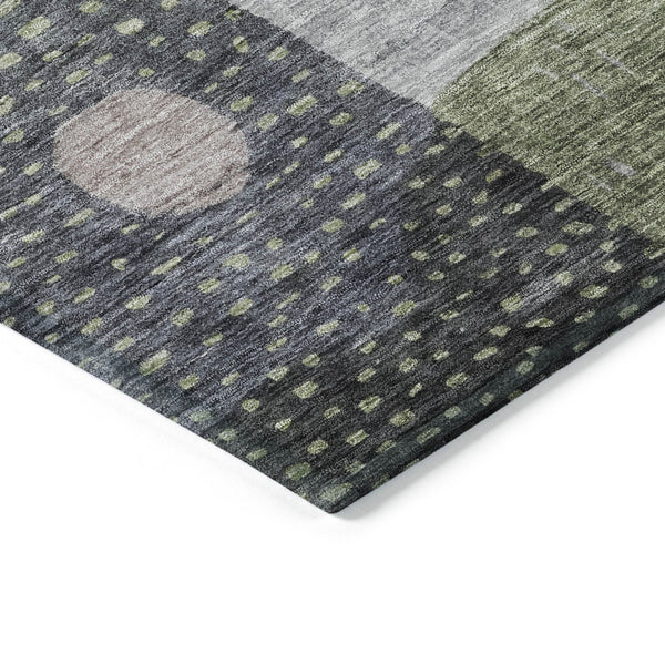 Homeroots 3' Artichoke Green Gray Charcoal Geometric Washable Area Rug For Indoor And Outdoor Spaces 10' X 14' Polyester 604395